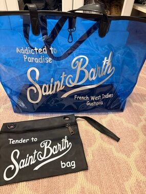 Saint Barth Blue Transparent Tote Bag with Black Pouch